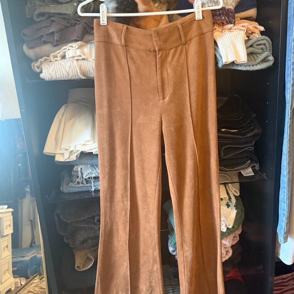 Faux Camel Suede High Rise Flare Pants